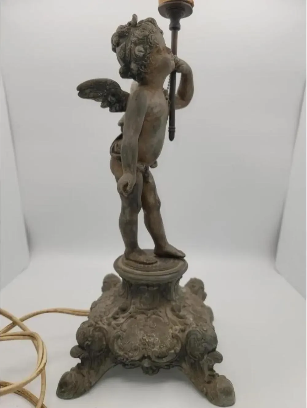 Vintage Cherub Putti Figural Table Lamp Original Finish Beautiful Aged Patina